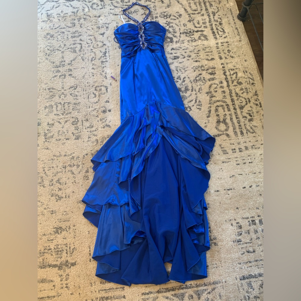 Precious formals royal blue size 4 hi lo dress
